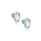Silver Double Cut Hoop, White Rhodium, Natural Green Agate  + Give Love Gift